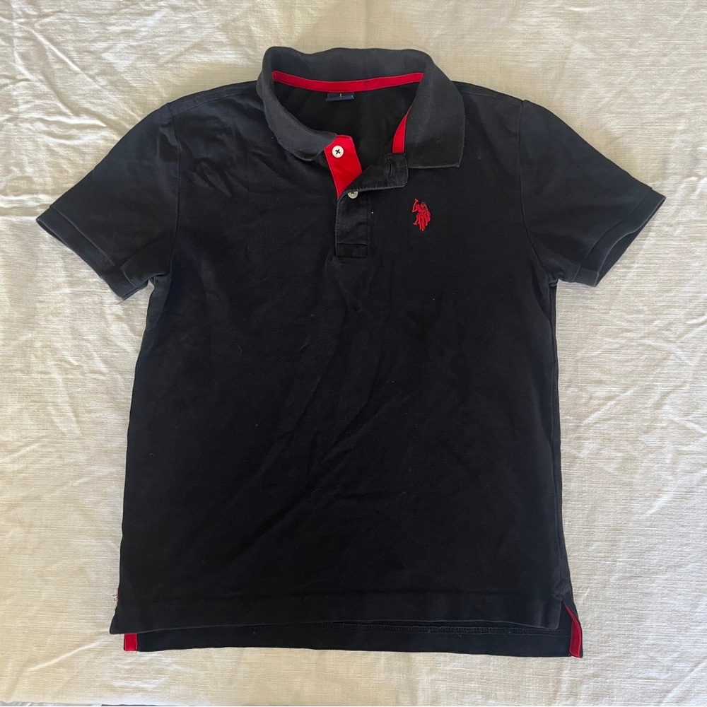 Black Polo Shirt with Red Accents